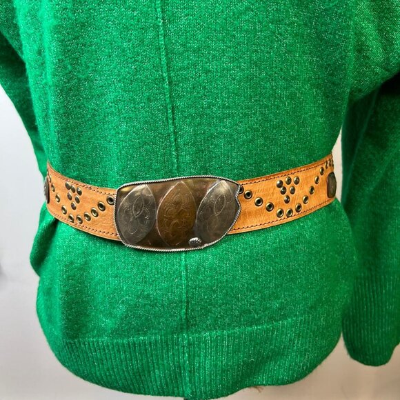 Women\'s Vintage Bohemian Leather Western Belt Metal Studs Concho Buckle Brown 36 main image 7